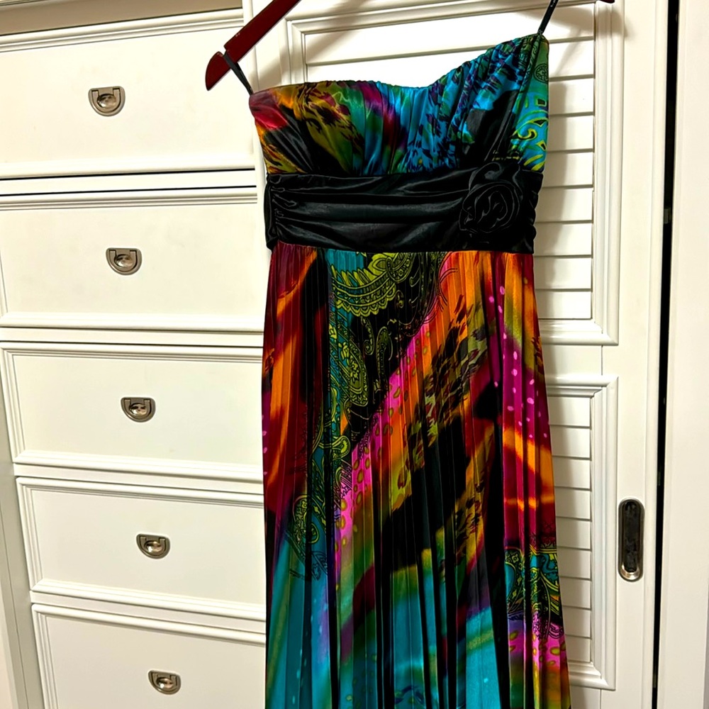 Summer Strapless multicolor pinstripe formal dress